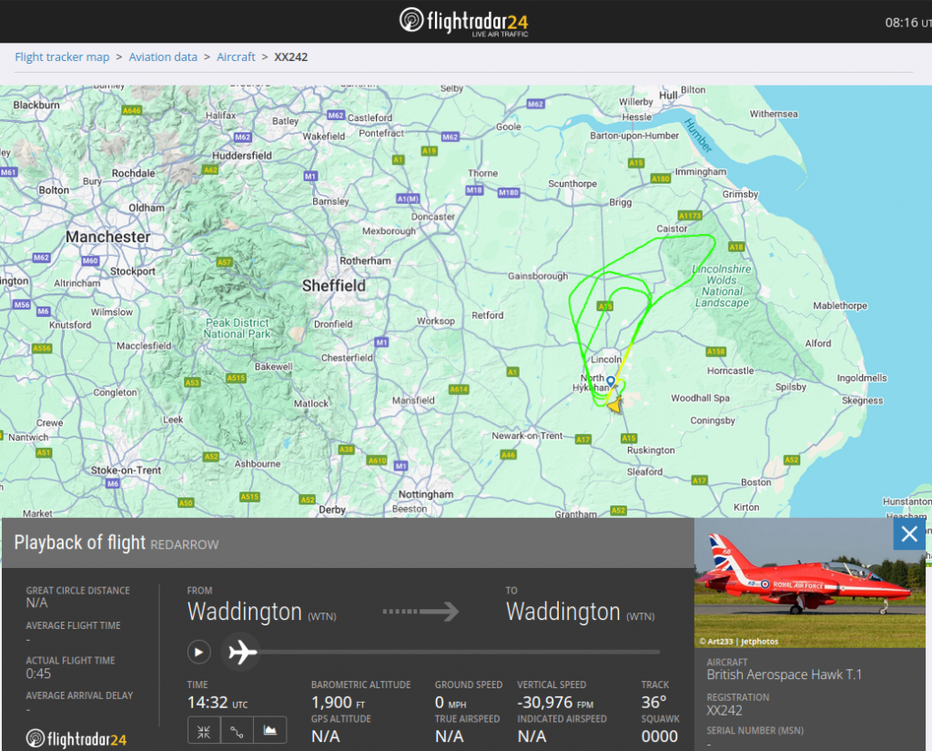 Red Arrows live tracking on Flightradar24